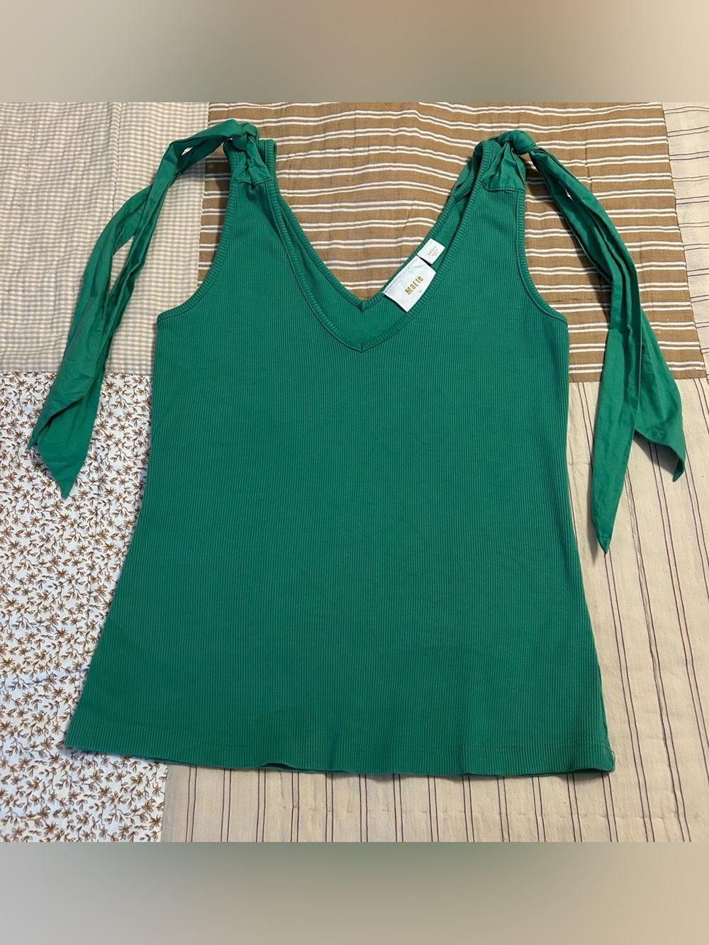 Maeve by anthropology green ribbed tank with tie bows size small